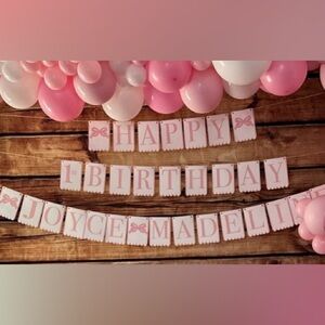 Pink Bow Happy 1st Birthday Bundle, Bow banner bundle party decorations